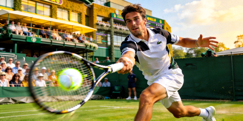 温布尔登网球公开赛男单半决赛 - 选手在草地上奋力击球